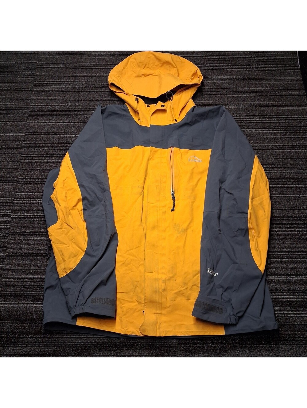 L.L.Bean Mens XL Gore-Tex Pro Shell Orange Gray Waterproof Rain Jacket Stains